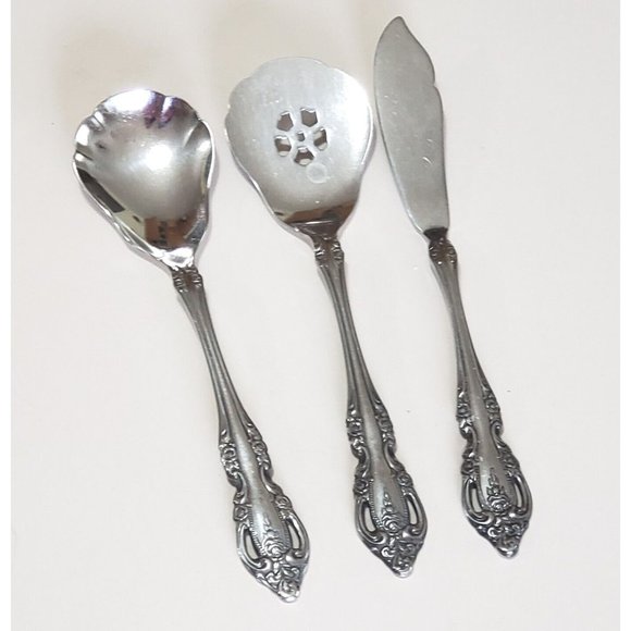 Oneida Brahms Serving 3pc Set butter knife jelly & sugar shell spoon stainless - Picture 1 of 8